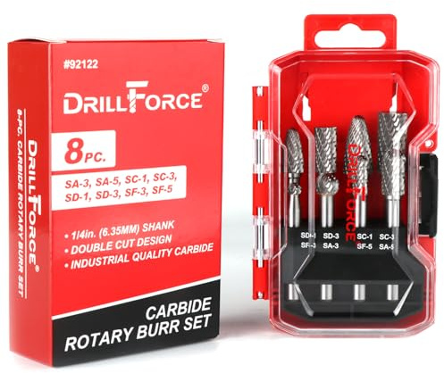 VALYRIANTOOL 8PCS Carbide Burr Set 1/4 Shank, Double Cut Tungsten Carbide Rotary Tool Attachment Kit Rasp Accessories for Die Grinder Metal Wood Carving, Engraving, Polishing, Grinding