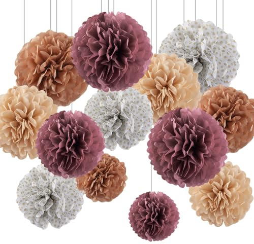 12 Piezas Pompones de Papel de Seda, Pompones Decoracion Fiesta, Flores de Pompone de Papel, Flores de Papels Decoracion, para Bodas, Decoracións de Fiestas, Decoracións de Mesas y Cumpleaños
