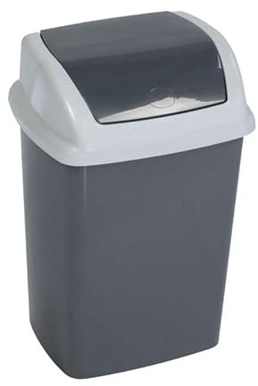 MAUL swing 5I Poubelle avec couvercle, en plastique robuste, avec couvercle basculant amovible, pour bureau, salle de bain, cuisine, 20 x 16 x 29 cm, gris foncé