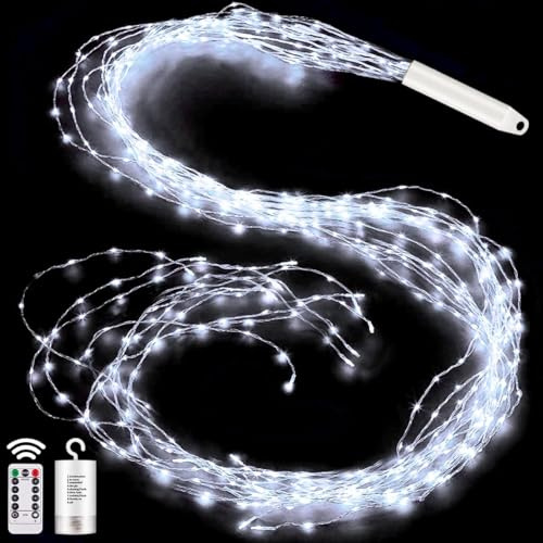 Cozymeow Cascata Luci Natale 2m 200 LED Cascata di Luci per Albero di Natale a Batteria, 8 Modalità Luminosa Balcone con Timer, Impermeabile Luminosa per Natalizia Interno Esterno Decorazione - Bianco