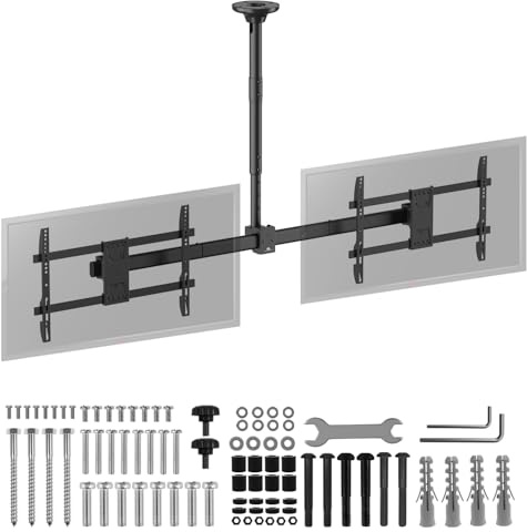 Supporto a soffitto doppio Maclean MC‑111 B per due TV 34-60″ fino a 40 kg VESA 600×400 inclinazione –25° rotazione 360° altezza regolabile sistema gestione cavi nero