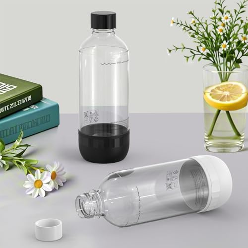 SunnyOcean 2er Set Sodaflaschen 1 Liter BPA Frei PET Schwarz und Weiss Wiederverwendbare Sprudelflaschen Kompatibel mit Sodamaschine und Wassersprudler