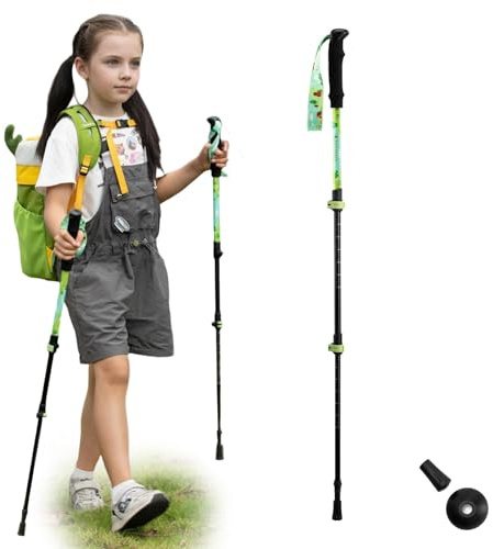Qunature 1 Pezzo Bastoni da Trekking per Bambini Bastoncini da Trekking Pieghevoli Regolabile 51-100cm in Alluminio con Manico in Eva Bastoncini Telescopici Leggero Montagna Escursioni Verde Chiaro