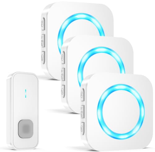 AIMAX Timbre inalámbrico con 1 transmisor y 3 receptores, Timbre inalámbrico Exterior Impermeable, Alcance de 400 m, Impermeable IP55, 55 Tonos de Llamada, 5 Niveles de Volumen con Flash LED