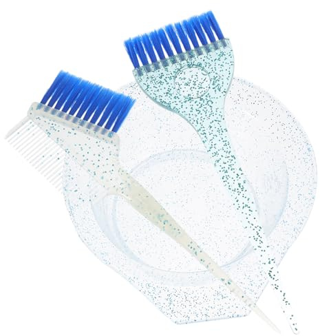 Garneck Kit Coloration Cheveux 3 Pièces Bol Mélangeur Transparent Bleu, Pinceau à Poils Flexibles pour Teinture, Mèches et Décoloration, Bol de Teinture Capillaire Réutilisable pour Salon
