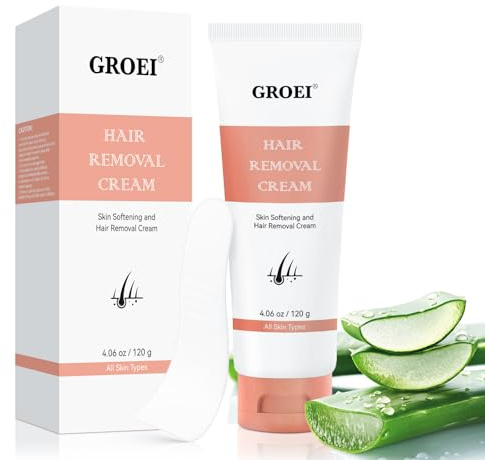 Hair Removal Cream, Sensitive Skin Hair Removal Cream with Aloe & Fruit Acids, for Arms, Legs & Bikini Line | Gentle Exfoliation & Moisturising Formula, 120g