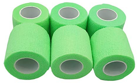 PintoMed Bendaggio Coesivo - 6 x VERDE NEON - garza elastica - 6 rotoli x 5 cm x 4,5 m autoadesiva flessibile bende, primo soccorso - Wrap Cohesive Bandage - Confezione da 6