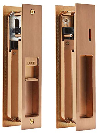 Pocket Door Lock Set with Indicator for Bathroom Door - Copper