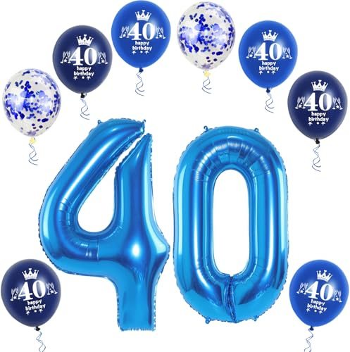 Ballon gonflable XL 40 ans, ballon gonflable chiffre 40, ballon gonflable chiffre 40, ballons bleus en forme de chiffre 40, numéro 40 Décoration d'anniversaire chiffre 40
