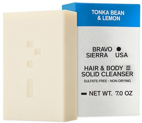 Bravo Sierra Body & Hair All-In-One Soap Bar - Tonka Bean & Lemon, 7 oz - Coconut, Shea Butter and Oat Flour for Soft Skin and Healthy Hair