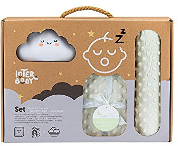 Interbaby Set Regalo bebé Manta con Cojín Caramelo beige con Lamparita