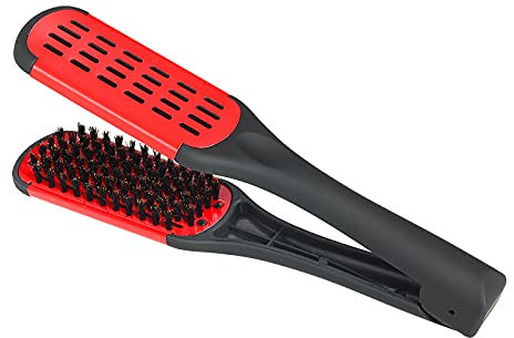 Layhou Peine para alisar el cabello, alisador de cerdas de doble cara, peine con pinza, fibras naturales, cepillo para el cabello, herramienta de peinado, herramienta de peluquería