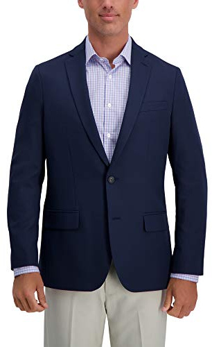Haggar Mens The Active Series Classic Fit Gabardine Blazer Business Suit Jacket, Indigo, 42 Short US