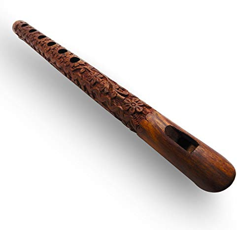 Wooden Handmade Inspire Lord Krishna Traditional Flute Basuri with Handcrafted flower Design Indian Musical instrument Bansuri Flutes Size 13 Inch Set Of 2