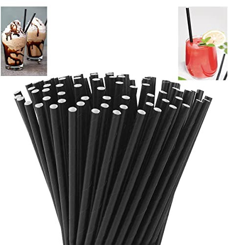 ShreeFit Paper Straws Pack of 200 Drinking Straw Biodegradable Eco-Friendly Highly Durable Food Safe Suitable for All Occasions (Black)