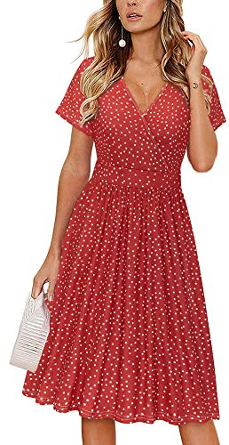 VOTEPRETTY Women's Short Sleeve V Neck Wrap Summer Dress Casual Floral Beach Sundress with Pockets(Floral13,L)