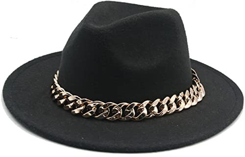 Faringoto Hüte für Damen, modische Fedora-Hüte, Damen-Hüte mit Krempe, Schwarz , M