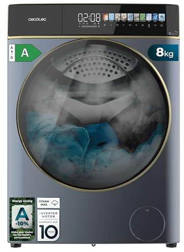 Cecotec Lavadora 8Kg Carga Frontal Bolero DressCode 8900 Inverter FullColor Ice Blue A. Acabado En Azul 1400 Rpm, Pantalla 10,3, 11 Programas, Inverter, SteamMax, Clase A