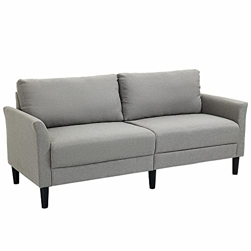 HOMCOM Canapé 3 Places Style Contemporain assises Larges Profondes accoudoirs courbés piètement effilé Bois hévéa Noir Polyester Gris Clair