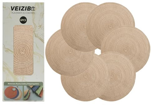 Manteles Individuales Redondos Trenzados 30cm También como Posavasos para café, Placemats Trenzados Lavables，Material Natural， para Mesa de Comedor、Bar、Sala、Fiesta cumpleaños (Beige)