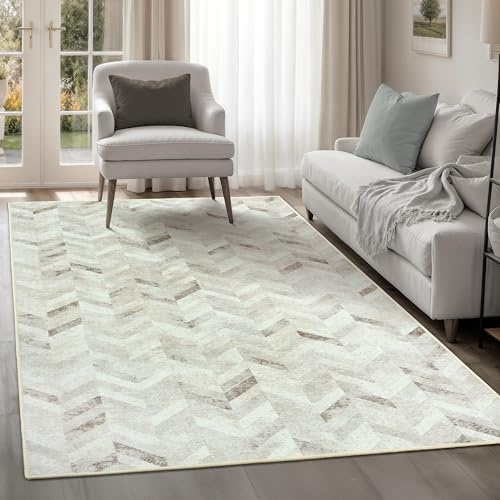 artyrugs Machine Washable Rug, 200x290cm, 75% Recycled Cotton, Short Pile, Non-Slip Backing, Non-Shedding, Suitable for Living Room, Bedroom, Kitchen, Hallway, Office, Nostalgia Cream