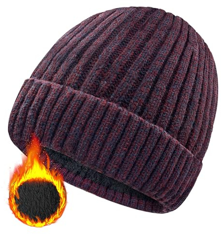 lifwimner Bonnet d'hiver Homme, Unisexe Stretchy Wooly Beanie Hat Thermo Fleece Bonnet Tricoté d'hiver pour Chapeau Femme (Rouge vin)