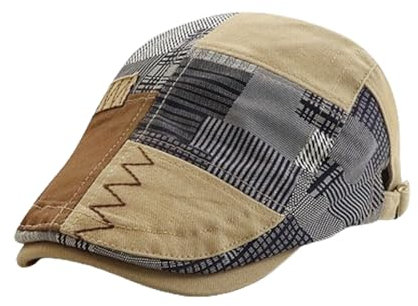HIQIU Schiebermütze Herren Flatcap Barret Cap, Schirmmütze Herren Patchwork Baskenmütze Gatsby Newsboy Cap Golfermütze (DE/NL/SE/PL, Alphanumerisch, M, L, Beige-a)
