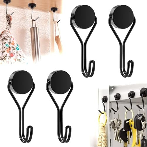 4 Pièces Aimants Crochet, Crochets Aimantés Puissants, Aimants Puissants Patère Magnétique, Crochets Magnétiques, Crochets Aimantés Magnétiques, pour Cuisine, Réfrigérateur, Bureau, Casiers,Noir