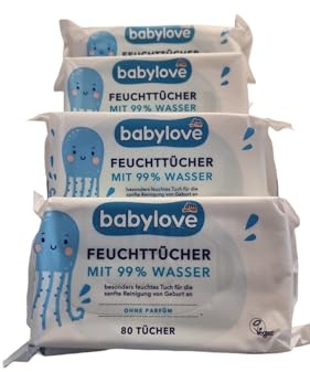 babylove Lot de 320 lingettes humides avec 99 % d'eau (4 x 80 pièces)