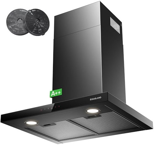 GASLAND TR60BS A++ Hotte Aspirante 60cm Umluft, Hotte Murale 881m³/h Commande Tactile 4 Niveaux Incl. Booster Extraction Montage Murale avec Filtre à Charbon Actif CF176