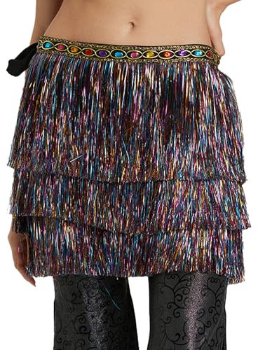 SEAUR Fransen Hüfttuch Damen Bauchtanz Latein Wickelgürtel Metallische Optik Glitzer Gürtel Rock Leichtigkeit für Tanz Party Karneval
