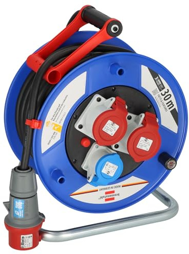 Brennenstuhl Enrollacables de obra industrial Garant CEE IP44 (30m de cable en negro, plástico especial, uso en obras y uso permanente en exteriores, fabricado en alemania)
