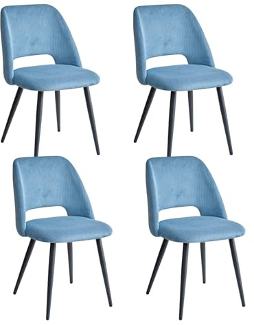 JZGORC Set di 4 Sedie da Sala da Pranzo, Sedia da Cucina a Righe in Velluto a Coste, Sedia Imbottita con Schienale Cavo, Adatta per Sala da Pranzo, Soggiorno, Cucina, Camera da Letto-Blu