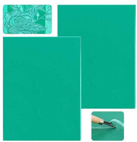 FLOWERUN 2 Stück A4 Linolplatte Gummi für Schnitzerei, Weiche Schneideplatte für Linoldruck DIY Stempel Schnitzen, Gummiplatte für Kinder Erwachsene Kunstunterricht Basteln (Grün)