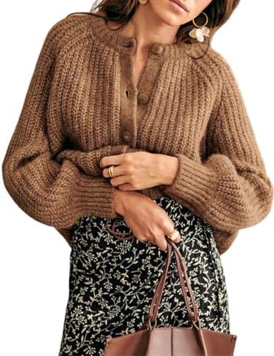 Wyeysyt Cardigan ample décontracté à manches longues pour femme en tricot doux ouvert sur le devant