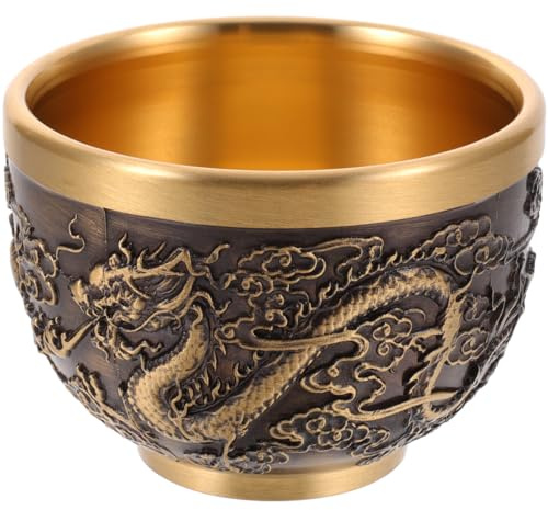 Amosfun Retro Copper Dragon Phoenix Tea Cup Multi Function Vintage Teaware for Hot and Cold Drinks Craftsmanship with Stable Flat Base Elegant Chinese Style Decorative Wine and Tea Mug