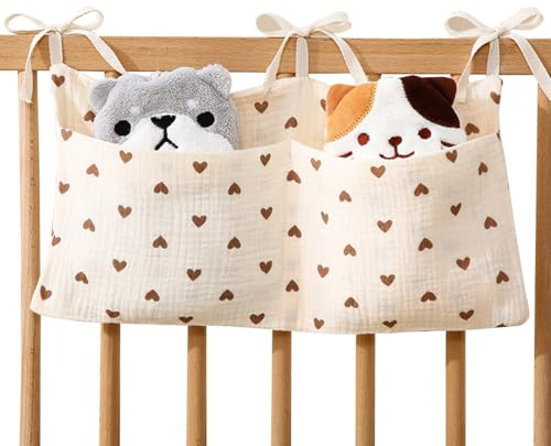 YUVKIN Organisateur de Lit Bébé Organisateur Chambre d'Enfant Sac Suspendu pour Lit Bébé Sac de Rangement Jouets Caddy à Suspendre sur Berceau ou Table à Langer (Khaki)