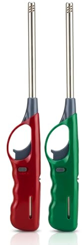 Pack of 2 Long Reach BBQ Lighter Refillable Gas Lighter Windproof Adjustable Flame Kitchen Candle Hob Grill Fireplace Camping Lighter with Safety Lock Assorted Colours
