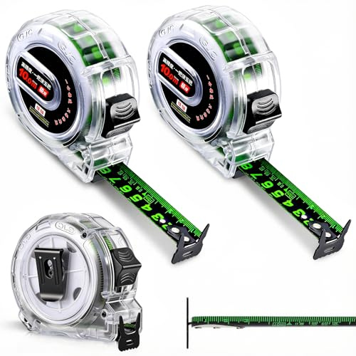 2 Pezzi 10M Metro a Nastro con Lama Biadesivo, Flessometro Portatile Solo Metrico con Pulsanti Stop Scala e Clip Cintura, Metro a Nastro Robusto e Resistente ad Alta Precisione per Industria e Casa