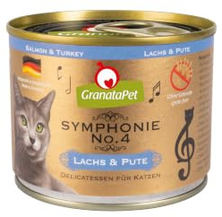GranataPet Symphonie No. 4 Con Salmone e Tacchino, Cibo per Gatti Senza Cereali e Zuccheri Aggiunti, Bocconcini in Gelatina, Umido Delicato, 6 x 200 g