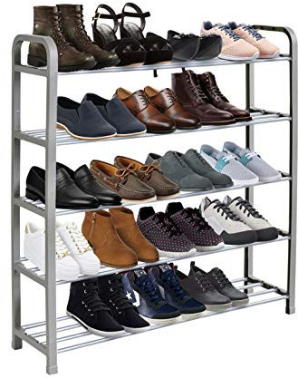 KEPLIN 5 Tier Shoe Rack Organiser, Quick Assembly No Tools Required, Holds upto 15-20 pairs (L) 75.5cm x (W) 18.5cm x (H) 75.5cm (Grey)