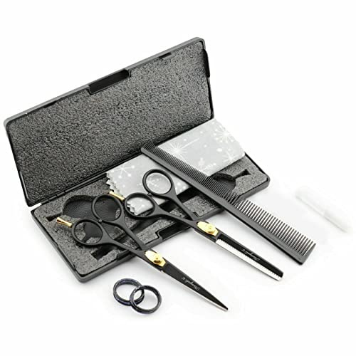 Haryali London Set di Forbici da Parrucchiere - Per Tagliare e Sfoltire i Capelli - Per Donne e Uomini - Colore Nero