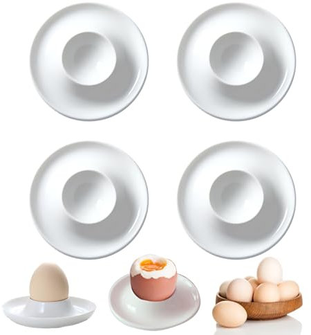 Vastsea 4 Pièces Coquetier en Porcelaine Oeuf Support, Coquetier Blanc Céramique, Le Petit Déjeuner Coquetier Plateau, Convient pour la Cuisson au Restaurant de la Cuisine à Domicile(Blanc)