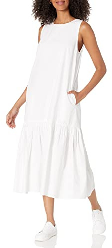 The Drop vestido maxi ilana, holgado, sin mangas, dobladillo ancho, popelín para Mujer, Blanco, S