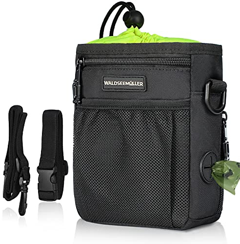 Dog Treat Pouch, Dog Walking Bag Treat Pouch for Dog Training with Multiple Pockets and Built-In Poop Waste Bags Dispenser, Adjustable Belt 3 Ways to Wear, Black
