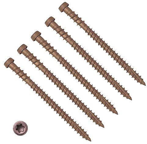 TERF® Tornillos para terrazas de 5,0 mm x 50 mm, estrella Torx, reduce la cabeza plana, acabado marrón, tornillos anticorrosivos de 5,0 mm x 50 mm para madera, terrazas, vallas, suelos duros y