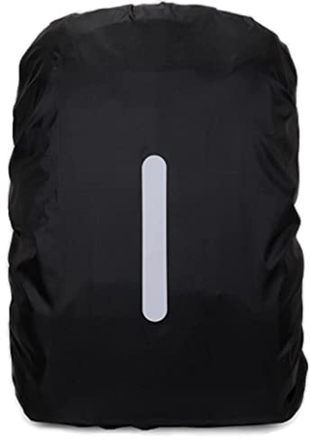 DONJIM 1 Pack Reflective Backpack Cover, Waterproof Backpack Rain Cover, Reflective Rucksack Covers in Polyester, Waterproof Rucksack Cover for Outdoor Hiking Riding Climbing, Black-M(26-40L)