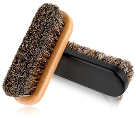 Amabro Shoes Cleaning Brushes, 2 PCS Leather Shoe Boot Brush Horse Hair Polish Brush Hair Leather Boot Care Kit for Leather Bags Leather Clothes Sofas Suede Sneakers Shoes