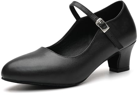 JUODVMP Black Character Dance Shoes for Women Ankle Strap Stage Heels Modern Tango Latin Dancing Shoes 2 inches Heel,9 UK