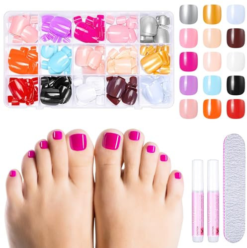 MELLIEX 360 Pezzi Unghie Finte Piedi, 15 Colori Tip Unghie Piedi Artificiali Fake Toe Nails Tips a Copertura Total per Donne (12 Misure)
